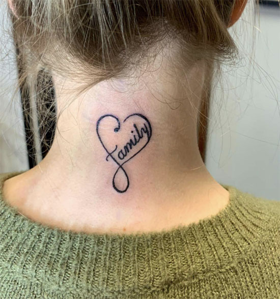 Family heart tattoo on neck