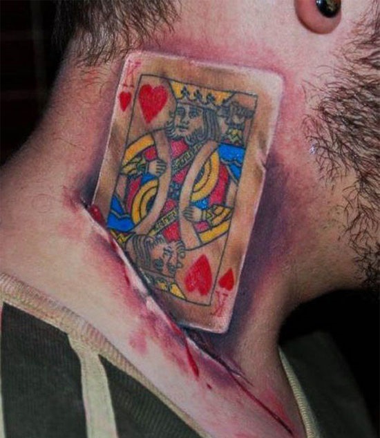 King of heart tattoo on neck