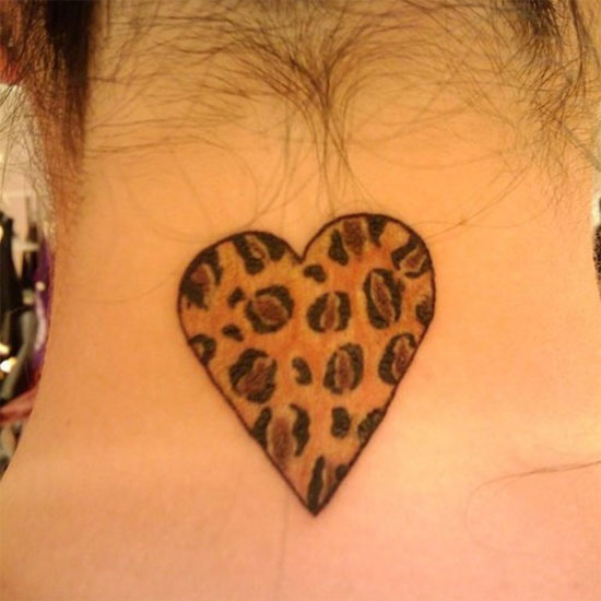Leopard heart tattoo on neck