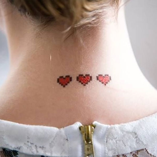 Pixel heart tattoo on neck