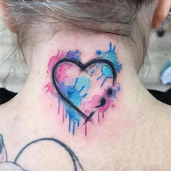 Watermark heart tattoo on neck