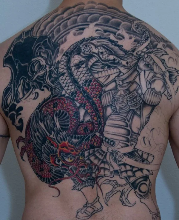 Japanese dragon and samurai tattoo 1