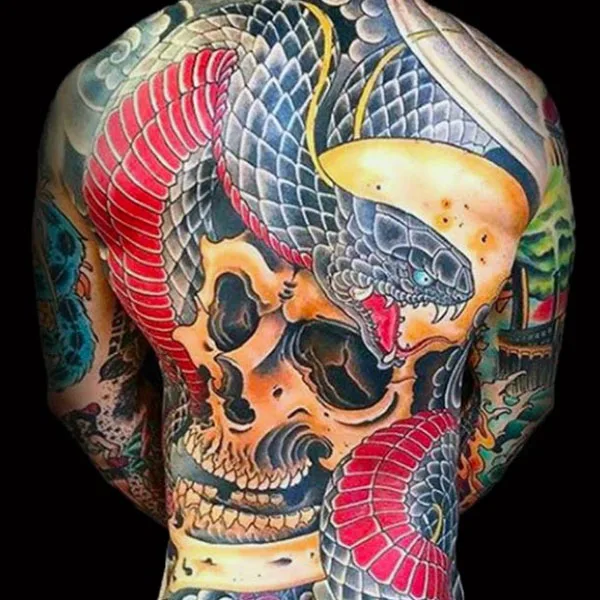 Japanese dragon and skull tattoo 1
