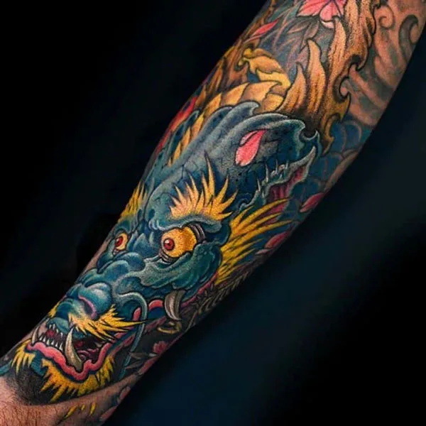 Japanese dragon forearm tattoo 1