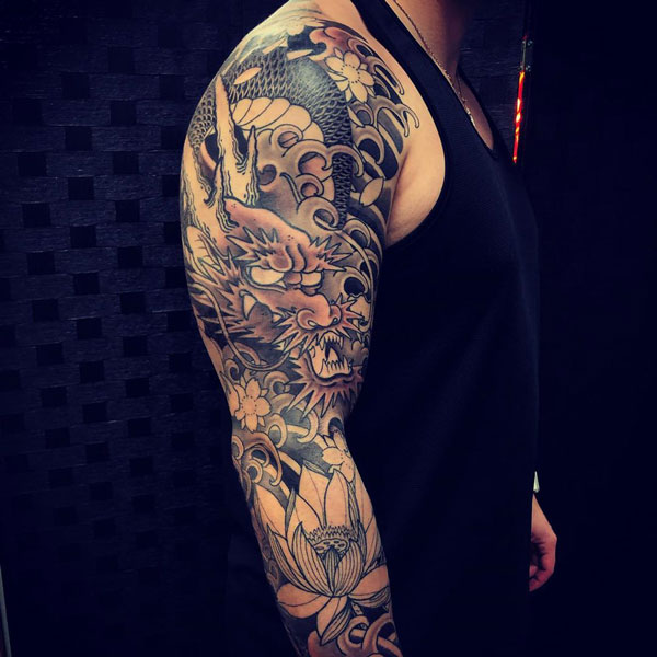 Japanese dragon sleeve tattoo 1