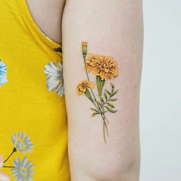 Marigold and carnation tattoo 1