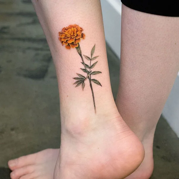 Marigold tattoo on ankle 1