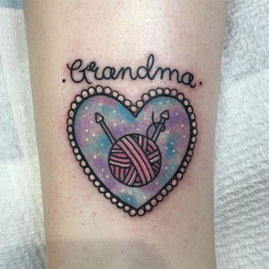 rip grandma knitting bowl tattoo
