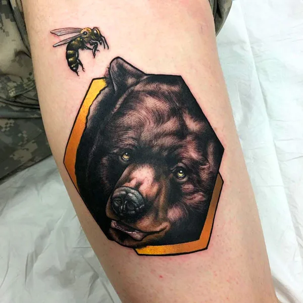 Bear and bee tattoo