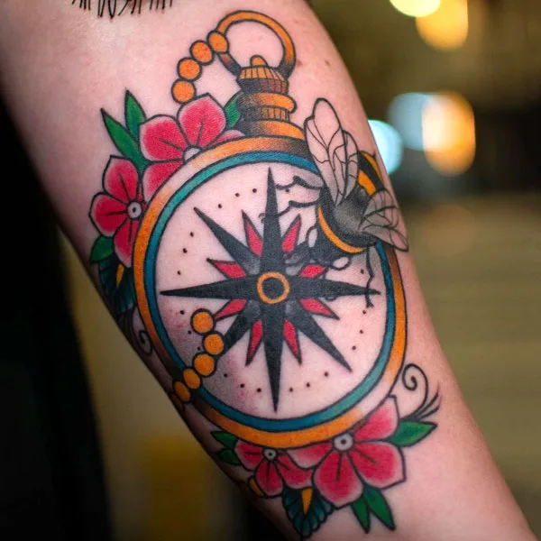 Bee compass tattoo