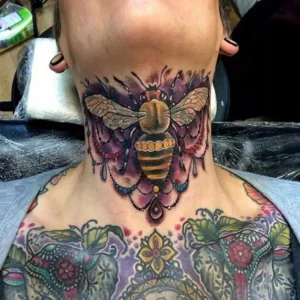Bee neck tattoo 1