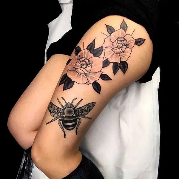 Bee thigh tattoo