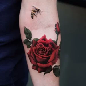 Rose and bee tattoo 1