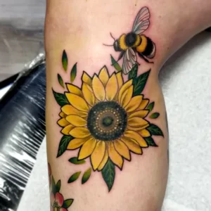 Sunflower and bee tattoo 1