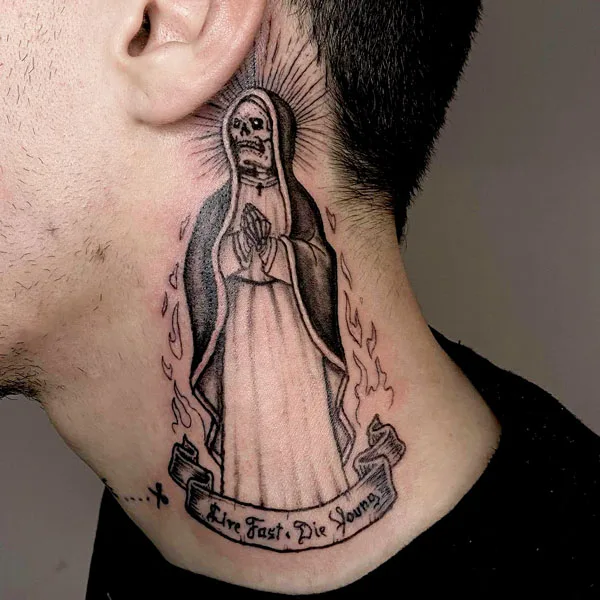 Santa muerte neck tattoo