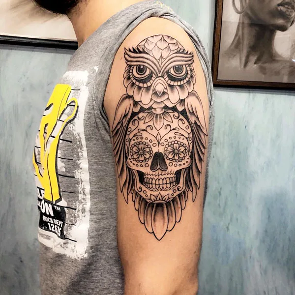 Santa muerte owl tattoo