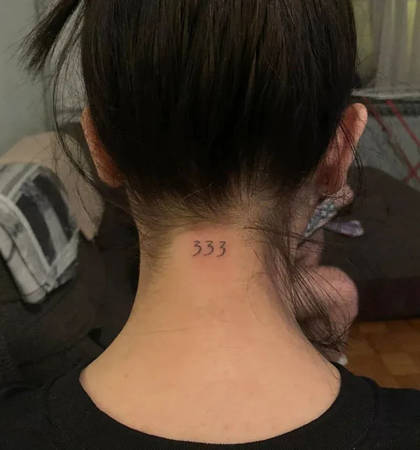 333 tattoo on neck