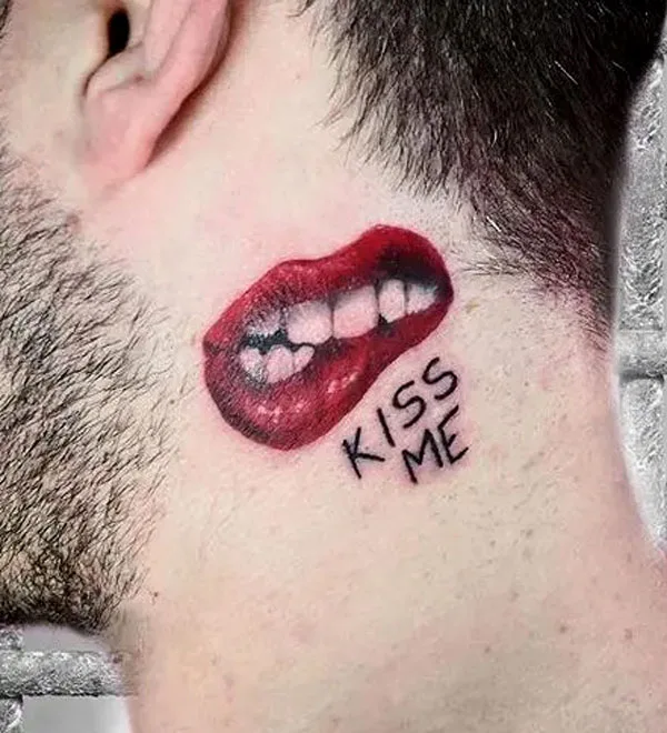 39 Lovely Kiss Neck Tattoos - Neck Tattoo Designs