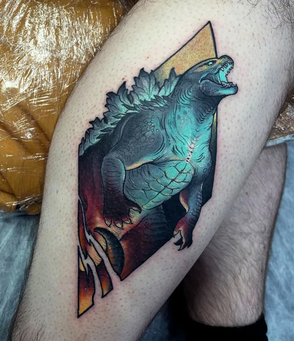 Geometric Godzilla tattoo