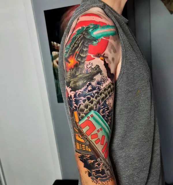 Godzilla tattoo sleeve
