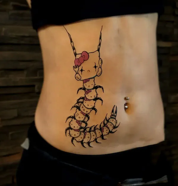 Hello kitty centipede tattoo