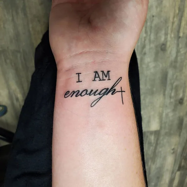 I am enough tattoo with cross