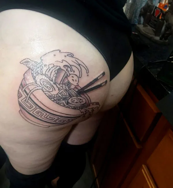 Ramen bowl butt tattoo