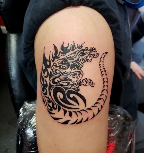 Tribal Godzilla tattoo