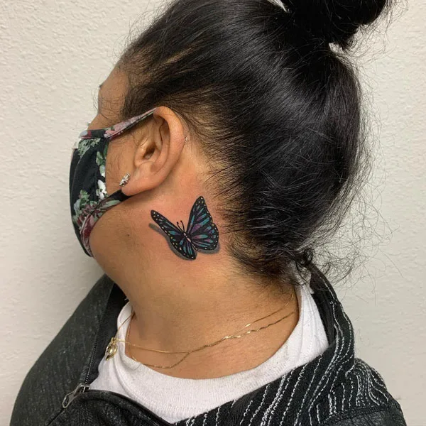3d butterfly tattoo behind ear