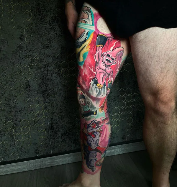 Anime leg sleeve tattoo