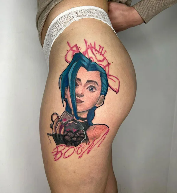 Anime thigh tattoo
