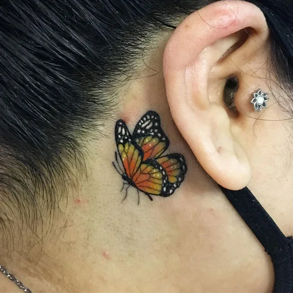 Butterfly tattoo behind ear 23