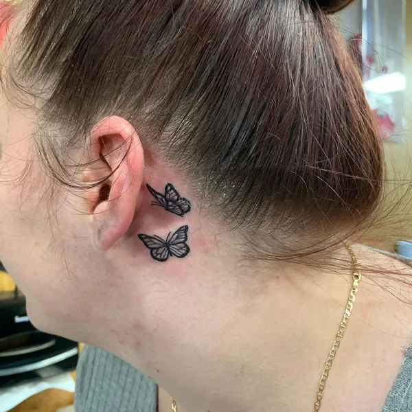 Butterfly tattoo behind ear 27
