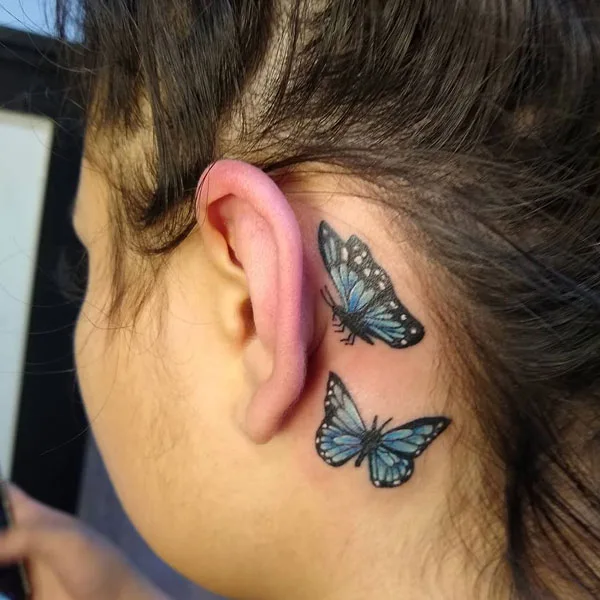 Butterfly tattoo behind ear 33