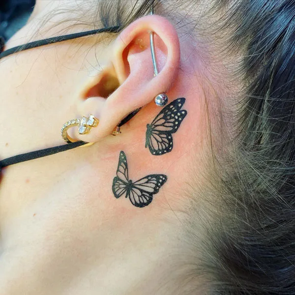 Butterfly tattoo behind ear 46
