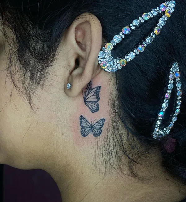 Butterfly tattoo behind ear 51