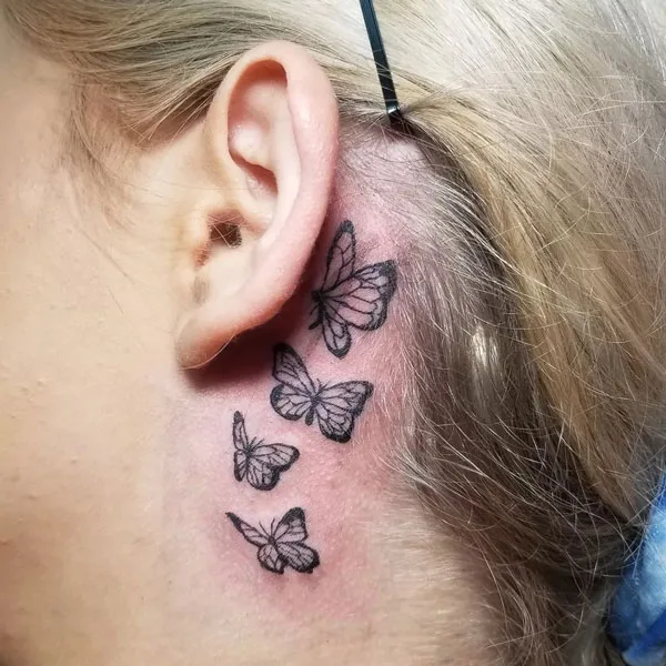 Butterfly tattoo behind ear 56