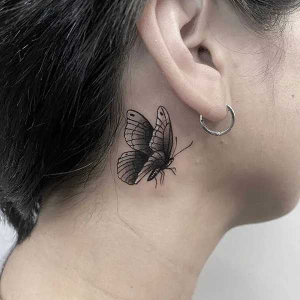 Butterfly tattoo behind ear 6