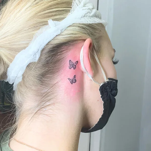 Butterfly tattoo behind ear 70