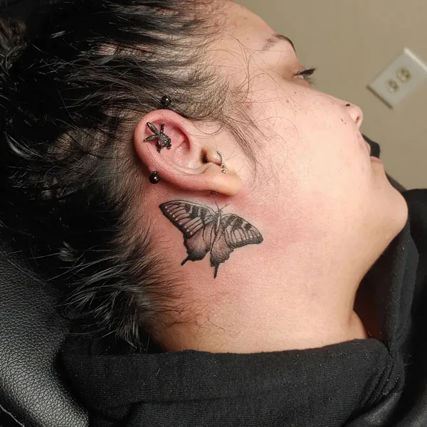 Butterfly tattoo behind ear 80