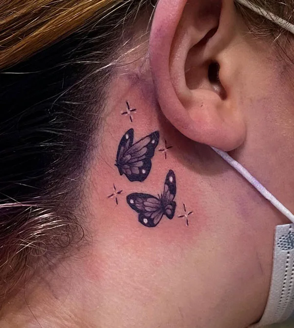 Butterfly tattoo behind ear 81