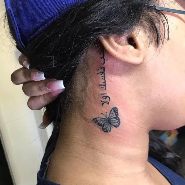 Butterfly tattoo behind ear 91