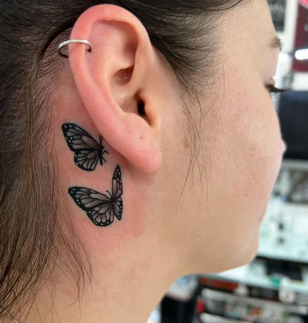 Butterfly tattoo behind ear 92