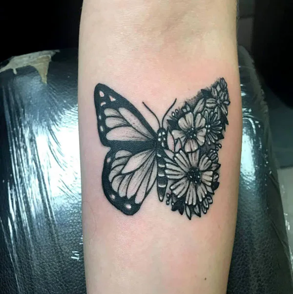 Half butterfly half flower tattoo 11