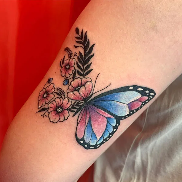 Half butterfly half flower tattoo 2