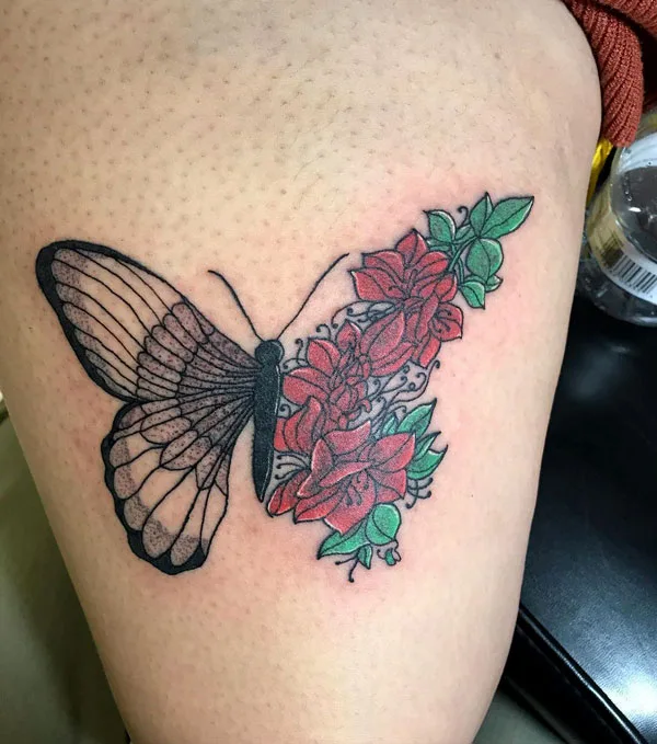 Half butterfly half flower tattoo 21