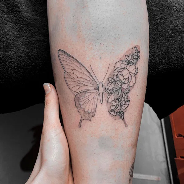 Half butterfly half flower tattoo 22
