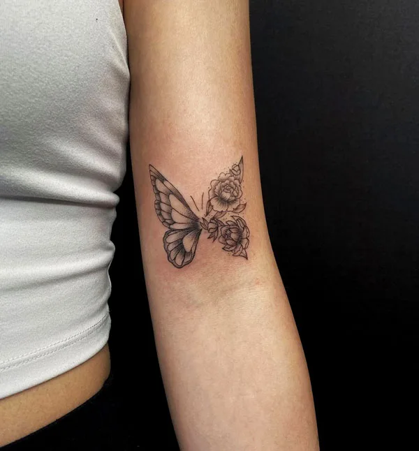 Half butterfly half flower tattoo 25