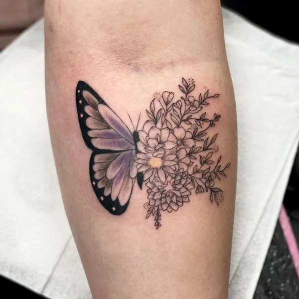 Half butterfly half flower tattoo 39