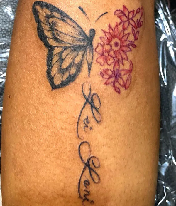 Half butterfly half flower tattoo 45